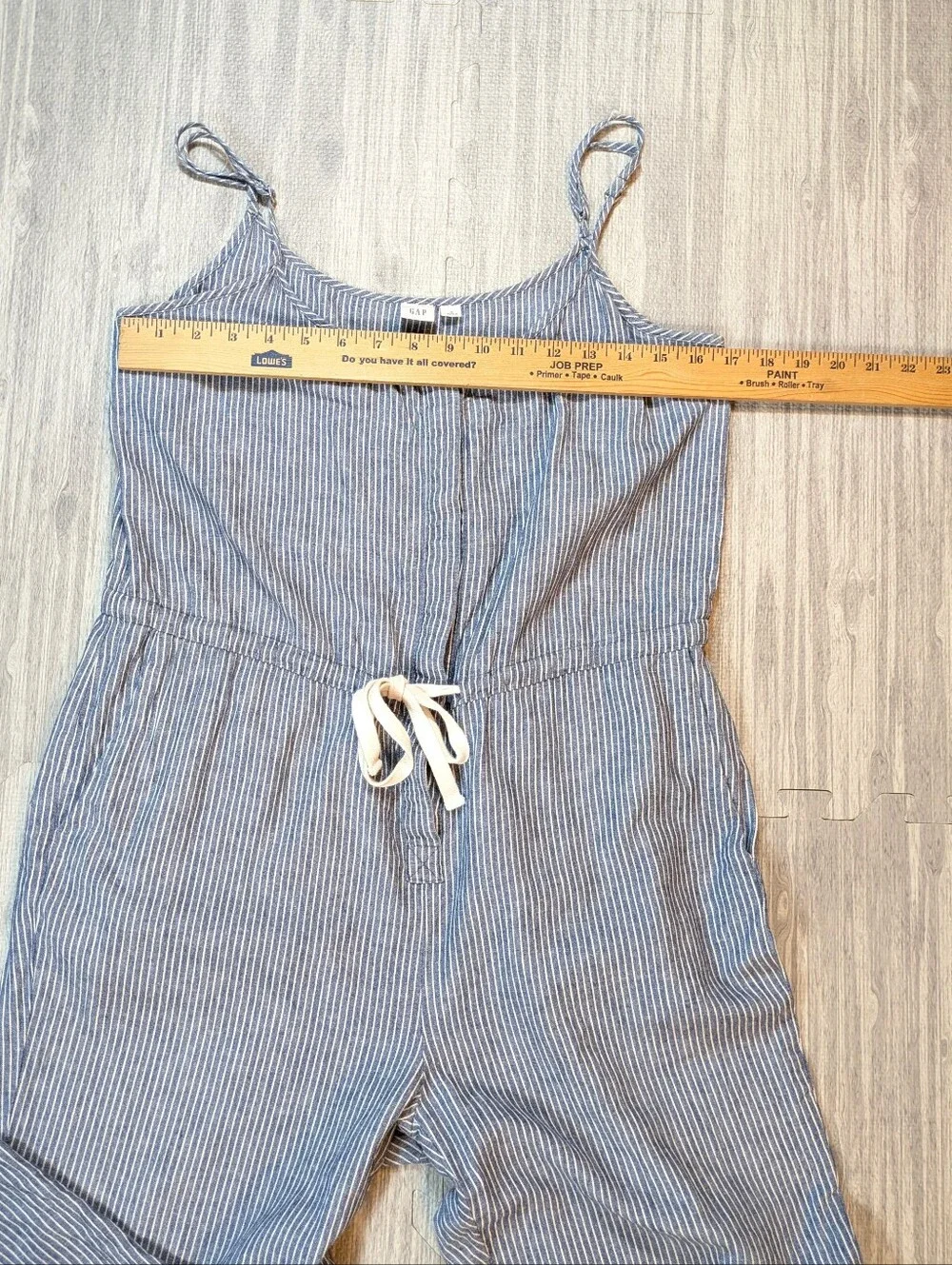Gap Women's‎ Pinstripe Jumper Linen Cotton Blend Lt Blue White Beach Casual Sz S